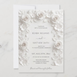 Convites Moldura de Rosas 3D Brancas Casamento Simples