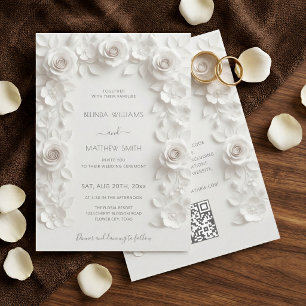 Convites Moldura de Rosas 3D Brancas Casamento Simples