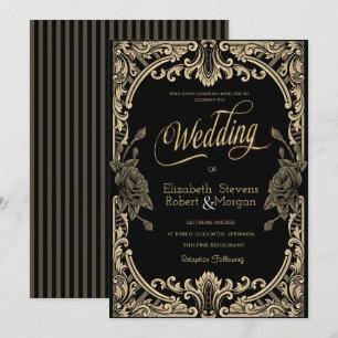 Convites Moldura de Rosas Chiques, Listras Casamento Gótico