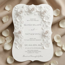 Moldura de Rosas em Relevo Falso Branco Casamento 