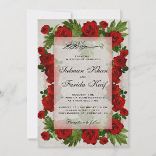 Convites Moldura de Rosas Vermelhas Românticas Casamento Is