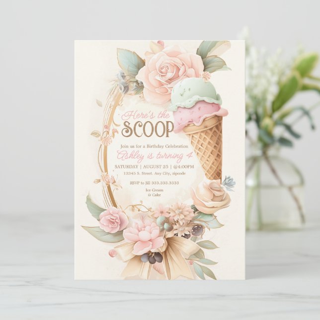 Convites Moldura de sorvete retrô, Sorvete Blush (Em pé/Frente)