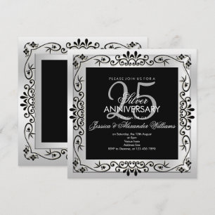 Convites Moldura Decorativa Chic Silver de 25º Aniversário