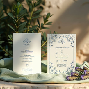 Convites Moldura Decorativa Tradicional Azul e Branco