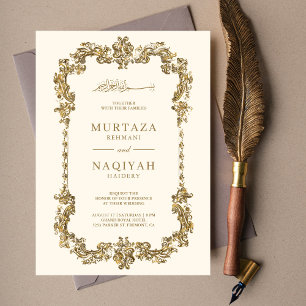 Convites Moldura Dourada Antiga Creme e Dourado Casamento M