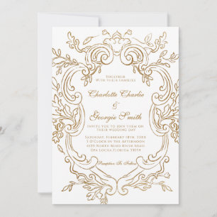 Convites Moldura Dourada Barroca Chic Casamento Ornate