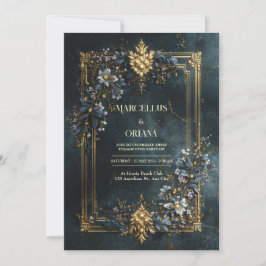 Convites Moldura Dourada Barroca de Luxo com Floral em Verd