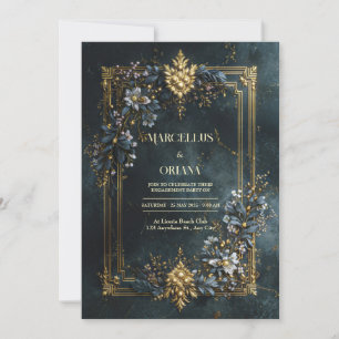 Convites Moldura Dourada Barroca de Luxo com Floral em Verd