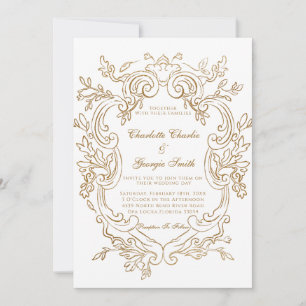 Convites Moldura Dourada Barroca Elegante Casamento Ornamen