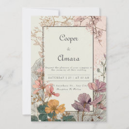 Convites Moldura Dourada com Flor Prensada Bohemiana Casame