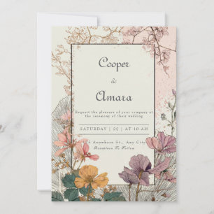 Convites Moldura Dourada com Flor Prensada Bohemiana Casame