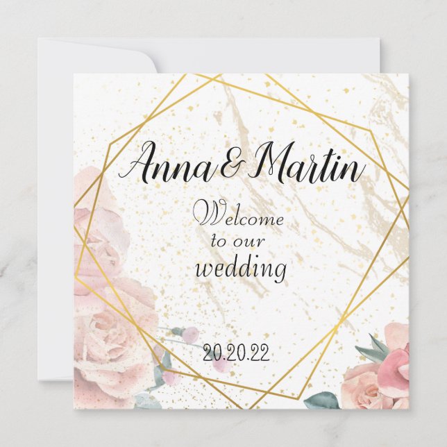 Convites moldura dourada com flores (Frente)