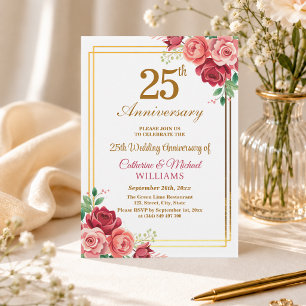 Convites Moldura Dourada de Aniversário de Casamento de 25