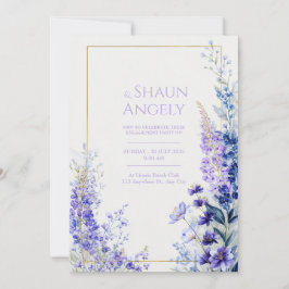 Convites Moldura Dourada de Casamento com Aquarela Violeta