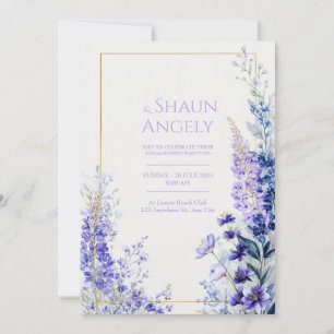 Convites Moldura Dourada de Casamento com Aquarela Violeta