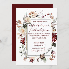 Convites Moldura Dourada de Winter Blooms - Borgonha - Casa