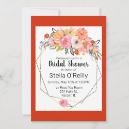 Convites Moldura Dourada Floral Amarelo Laranja Cor-de-Água