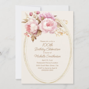 Convites Moldura Dourada Floral Aquarela Rosa Aniversário d