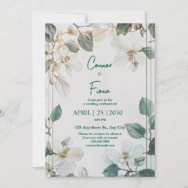 Convites Moldura Dourada Floral Branca Botânica Vintage Cas