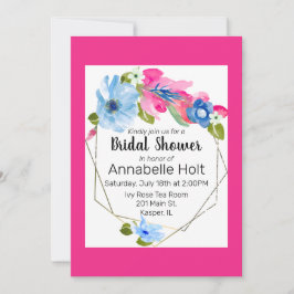 Convites Moldura Dourada Floral Cor-de-Água Azul Quente Ros