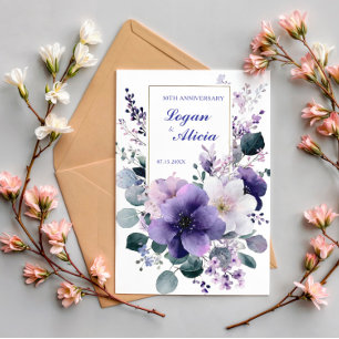 Convites Moldura Dourada Floral Roxo Branco Aquarela Elegan