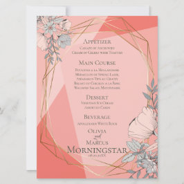 Convites Moldura Dourada Geométrica Floral Coral de Casamen