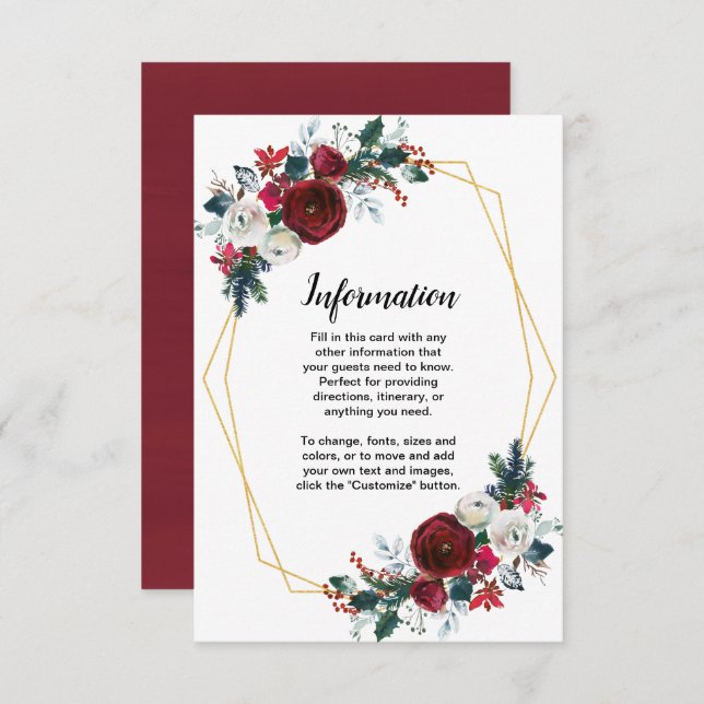 Convites Moldura Dourada Geométrica Flores Vermelhas de Inv (Frente/Verso)