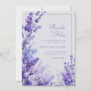 Convites Moldura Dourada Lavanda Botânica Violeta Vibrante