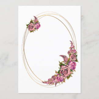 Convites Moldura Dourada Oval Com Flores em Aquarela Rosa