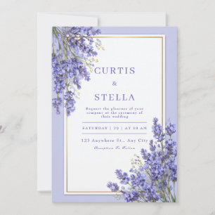 Convites Moldura Dourada Romântica Lavanda por Vinca Weddin
