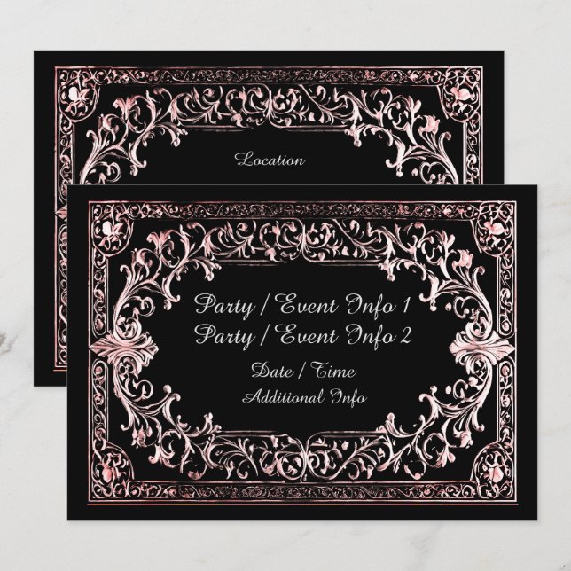 Convites Moldura Dourado Rosa para Qualquer Ocasião (Frente/Verso)