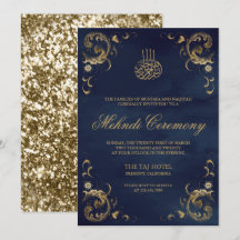 Moldura em Ouro Antigo Azul Marinho Islâmico Mehnd