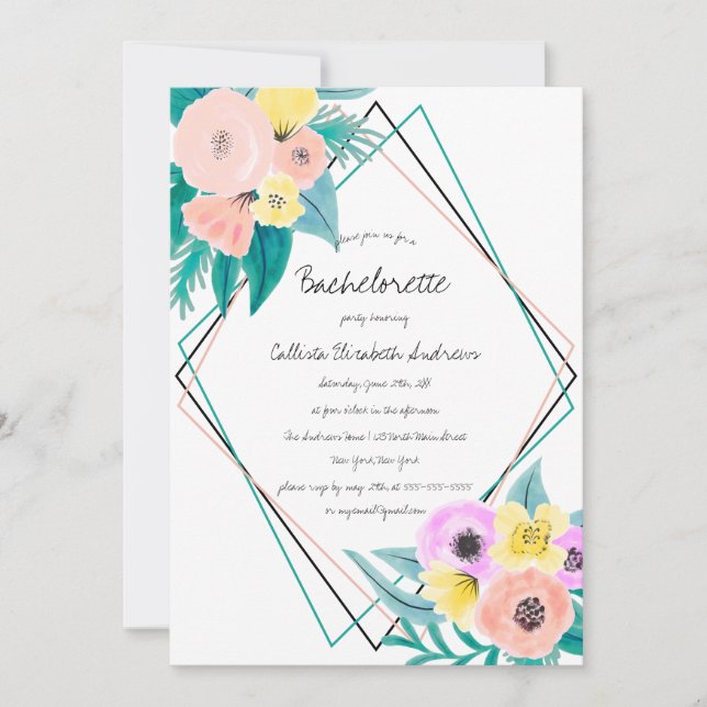 Convites Moldura Floral Amarelo Coral (Frente)