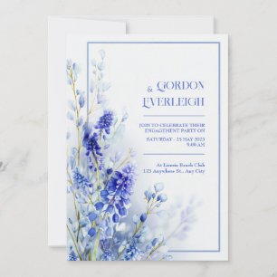 Convites Moldura Floral Aquarela Azul Arejado Muscari Casam