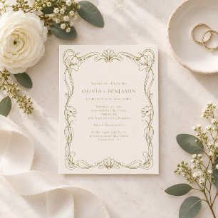 Convites Moldura Floral Art Nouveau Casamento Marfim Vintag