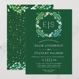 Convites Moldura floral, casamento verde-esverdeado com dou