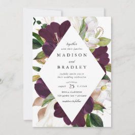 Convites Moldura Floral de Ameixa Escura | Casamento