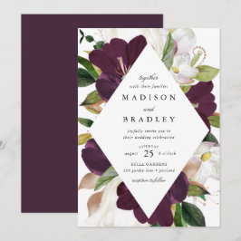 Convites Moldura Floral de Ameixa Escura | Casamento
