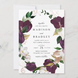 Convites Moldura Floral de Ameixa Escura | Casamento