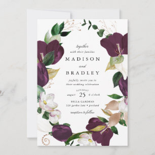 Convites Moldura Floral de Ameixa Escura   Casamento