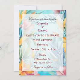 Convites Moldura Floral de Aquarela Azul Turquesa Suave