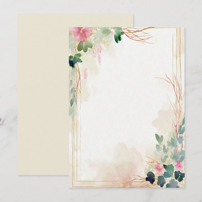 Convites Moldura floral de aquarela rosa em branco casament (Frente/Verso)