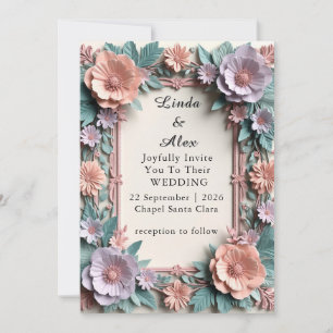 Convites Moldura Floral de Casamento Elegante e Ornamentada