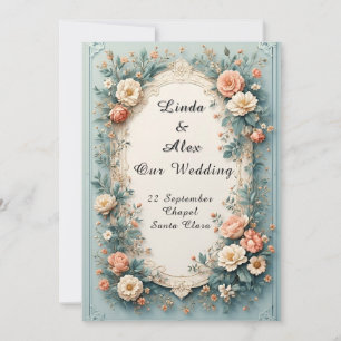 Convites Moldura Floral de Casamento Elegante e Ornamentada