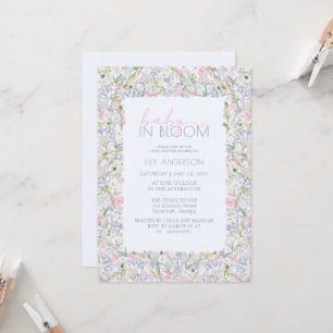 Convites Moldura Floral de Flor Silvestre Pastel Suave Bebê