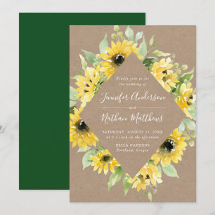 Convites Moldura Floral de Girassóis em Aquarela Casamento