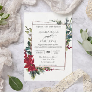 Convites Moldura Floral de Natal de Inverno Poinsettia mode