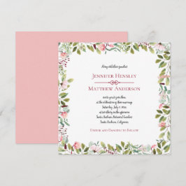 Convites Moldura Floral de Peônias Rosa e Eucalipto