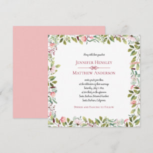 Convites Moldura Floral de Peônias Rosa e Eucalipto