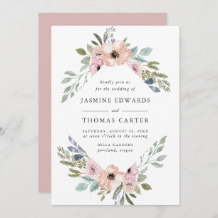 Convites Moldura Floral de Rosa cor-de-água rosa com poeira